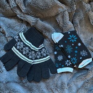 Black Mittens with Nordic Pattern set with coordinating socks